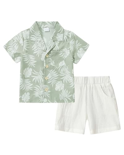 YALLET Toddler Boy Clothes Summer Outfits Short Sleeve Button Down Shirt+Shorts Baby Boy Beach Ca... | Amazon (US)