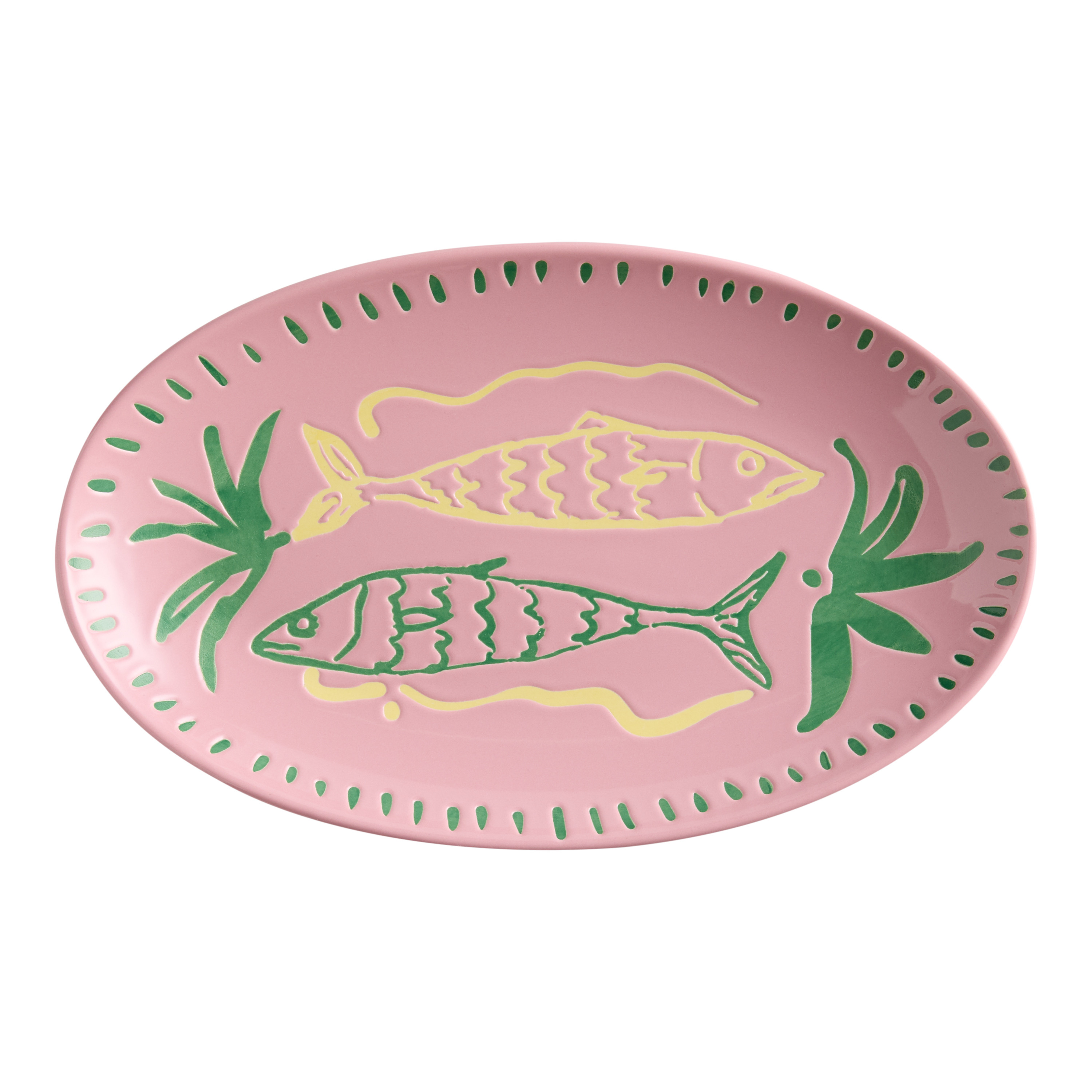 Pink and Green Sardine Hand Painted Serving Platter | World Market