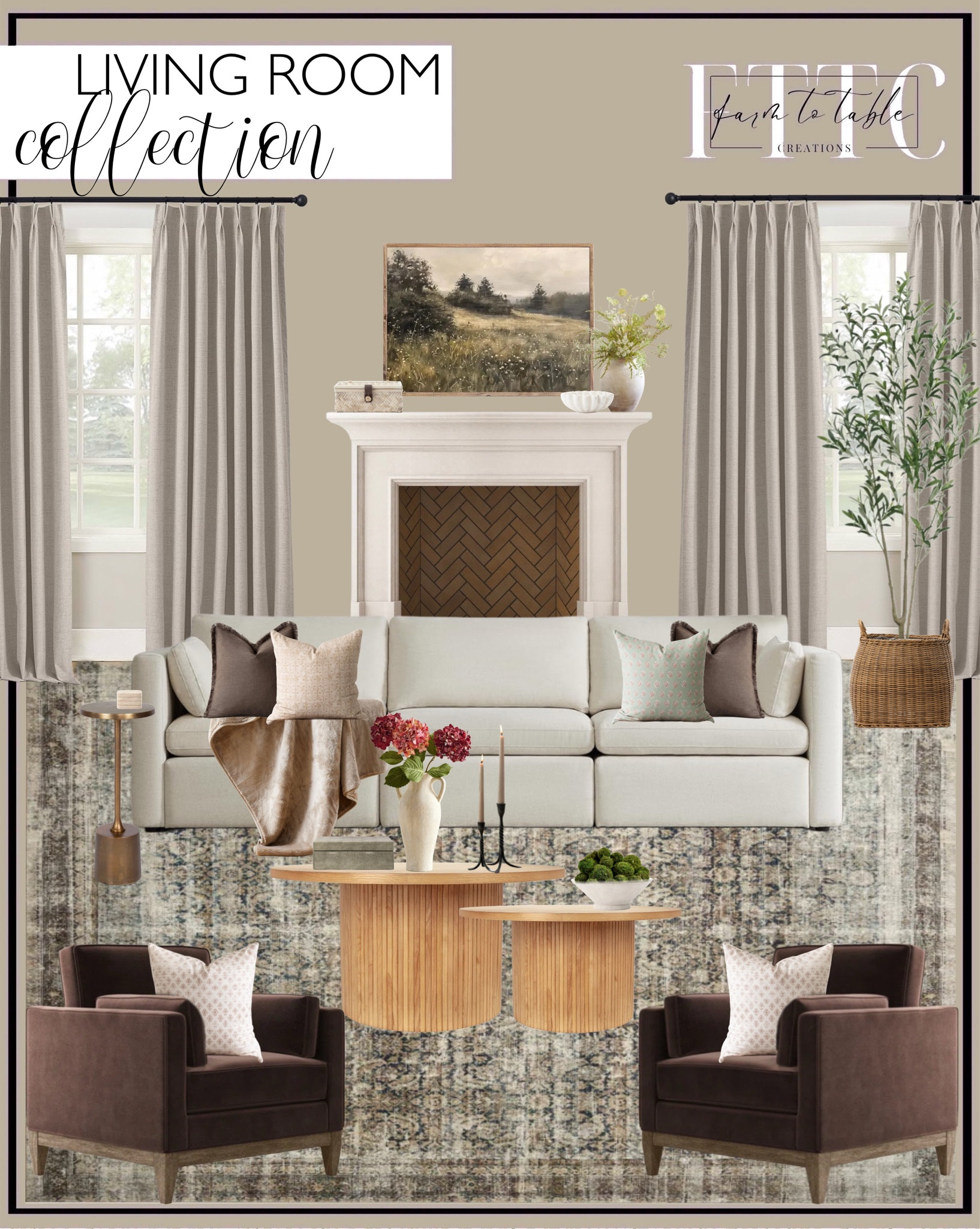 Curated Living Room Collection. Follow @farmtotablecreations on Instagram for more inspiration.

‼️ Use code FARMTOTABLE for 15% off framed art. 

Pinch Pleated Blackout Curtains. Curtain Rings. Curtain Rod. Spring Awakening Canvas Sign. CHITA Sectional Sofa Set, Comfty Cloud Couch. Amber Lewis x Loloi Morgan Navy / Sand Area Rug. Upholstered Armchair. Element End Table. Pedestal Wood Round Coffee Table. Woven Nook Pillow Covers. Cozy Cloud Plush Throw. Queen Anne’s Lace Floral Bundle. Quin Ceramic Vase.  Faux Burgundy Hydrangea Bundle. Artisan Vase Collection. Gregory Shagreen Leather Box. Stone Coasters. Matias Bowl Collection. Rosario Taper Holders. Fluted Marble Bowl. Winnie Wicker Box. Moss Balls. Taper Candle Holders. Olive Tree. Handled Planter Basket. 

Living Room | Dining Room | Dining Room Artwork | Bathroom Finds | Bedroom Finds | Bedroom Furniture | nightstands | Home Decor| Fireplace Decor | Spring Refresh |  Bedroom Finds | Neutral Stems | Spring Stems | Bookshelf Decor | Bedroom Space | Cozy  Corner | Bathroom | Curated Entryway | Spring  Decor | End of Year Clearance | Trending Decor | Viral Decor  | Coffee Table Decor | Neutral Decor | Fall Stem Sale | Target Finds | Skinny Bench | Bedroom | Living Room | Breakfast Nook | Amazon Home | Target Sale | Loloi Rugs | Magnolia Home | console table | console table styling | faux stems | entryway space | front porch decor | neutral decor | entryway decor | cozy home | affordable decor |  home decor | home inspiration | console styling | entryway rug | cozy moody home | moody home decor | neutral home | bathroom decor | living room | spring decor | Hearth & Hand | Studio McGee | 2025 Home Trends | trending home | Crate&Barrel 


#LTKHome #LTKSaleAlert #LTKFindsUnder50