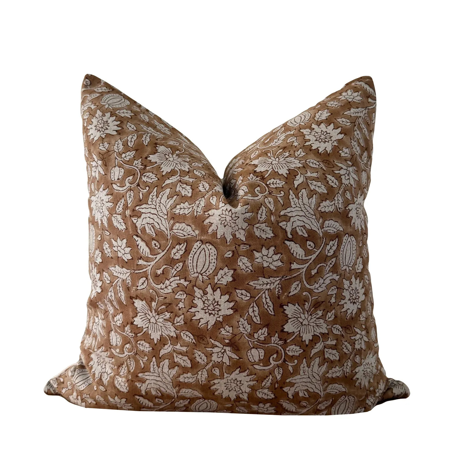 Brown Floral Hand Block Print Linen Pillow Cover | Etsy (US)