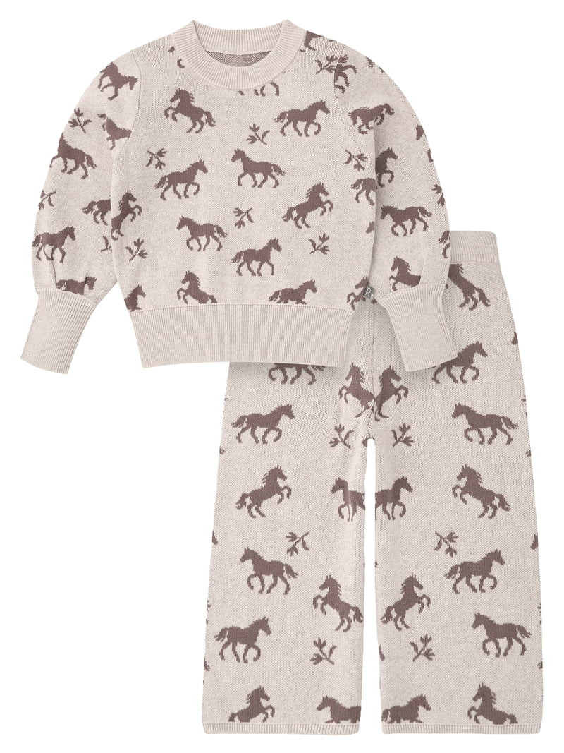Modern Moments by Gerber Toddler Girl Jacquard Sweater and Wide Leg Pant Set, 2-Piece, Sizes 12 M... | Walmart (US)