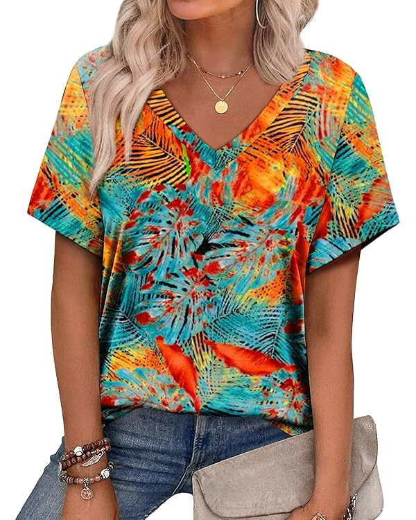 Alaroo Womens Summer Tops 2025 V Neck Short Sleeve Shirts Trendy Dressy Casual Vacation Outfits P... | Amazon (US)