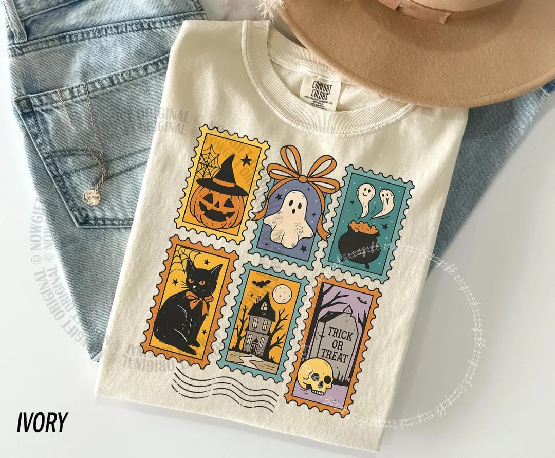 Halloween Cute Ghost Pumpkin Cat Shirt, Cute Ghost Shirt, Retro Ghost Tee, Women's Halloween Shir... | Etsy (US)