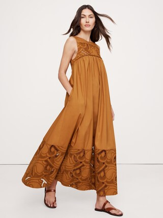 Embroidered Cotton Poplin Maxi Dress | Banana Republic (CA)