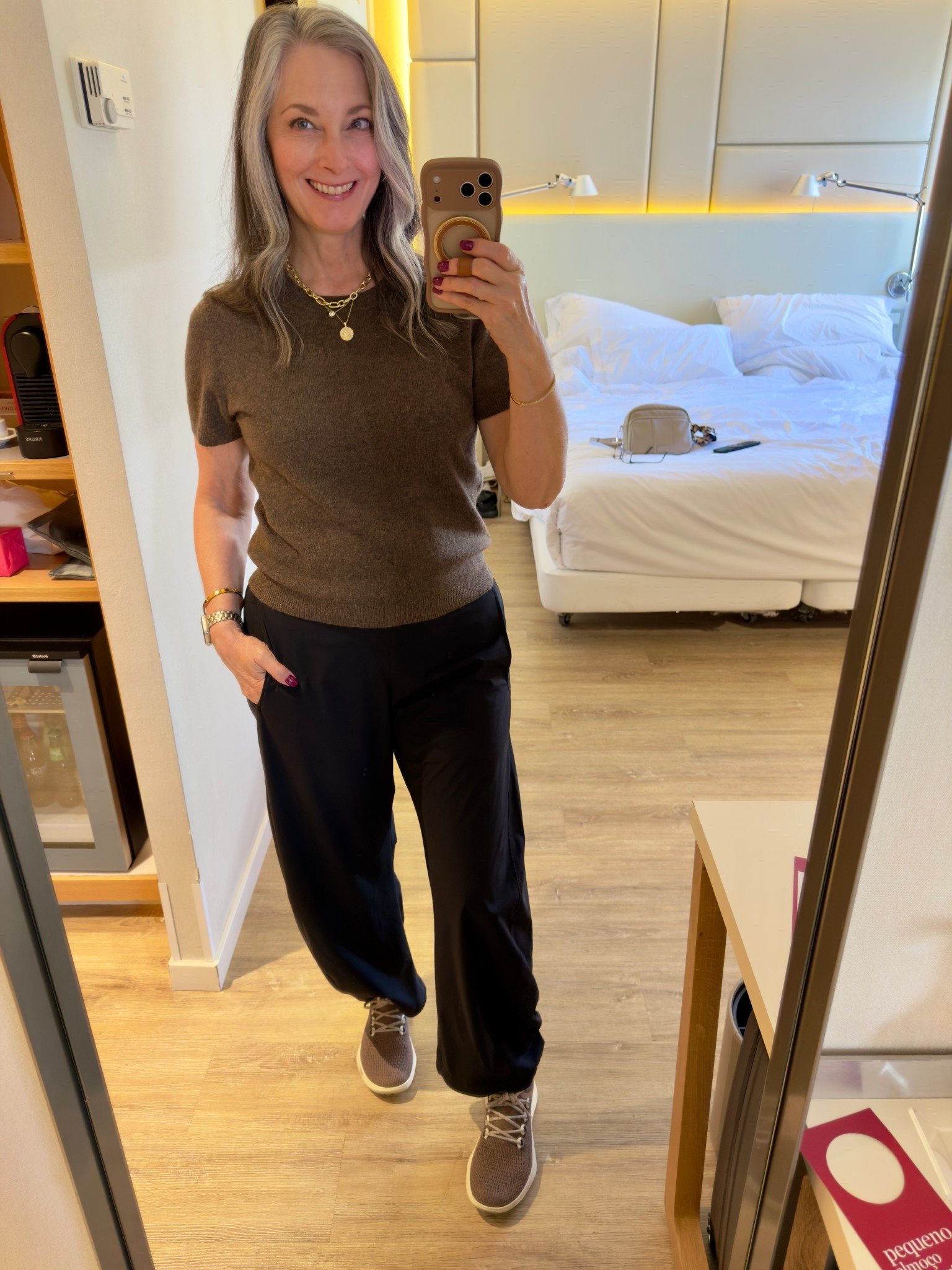 Walking the city today of Lisbon, Spain! Lightweight Quince cashmere tee in size medium. Ruti on the loose pants have been worn almost daily! They are light and no wrinkles! Black in size 8. Allbirds sneakers sized up 1/2 size. 

#LTKTravel #LTKOver40 #LTKStyleTip