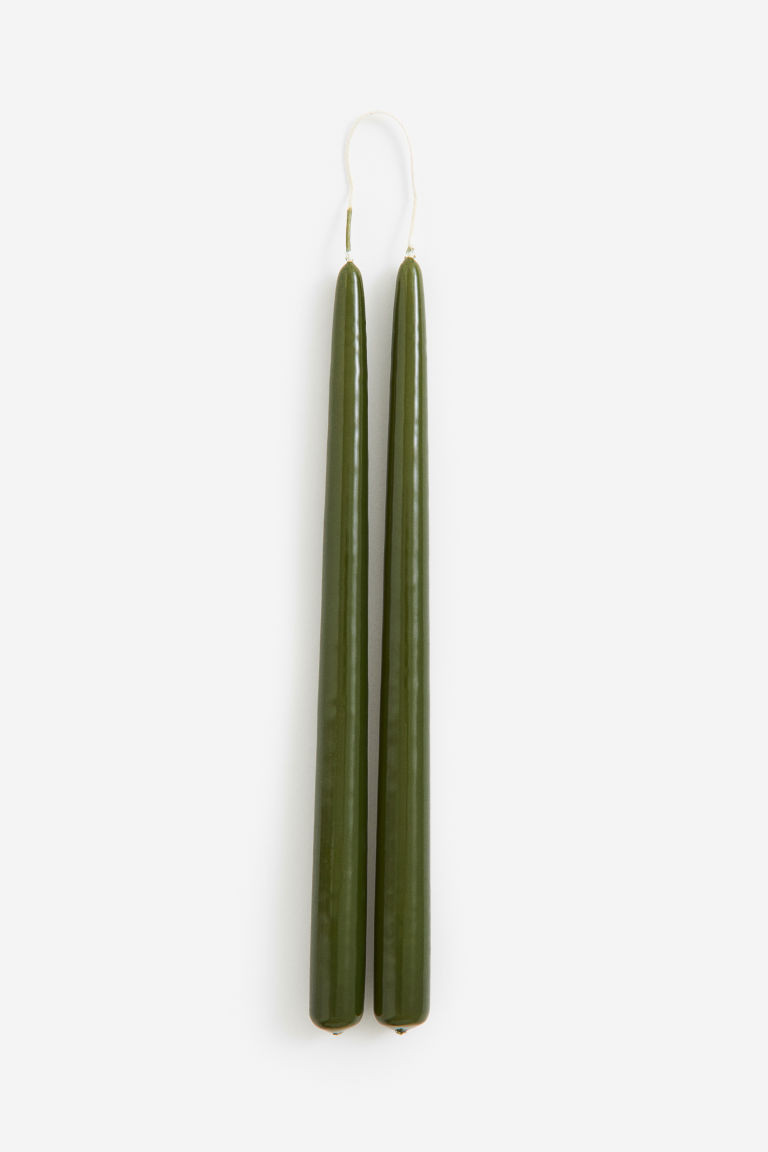 H & M - 2-pack Glossy Taper Candles - Green | H&M (US + CA)