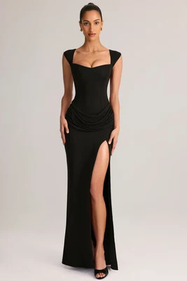 Modal Sweetheart-Neck Cowl-Waist Maxi Dress in Black | Oh Polly