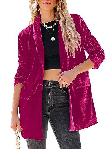 Happy Sailed Women Velvet Blazer Jackets Casual Long Sleeve Lapel Collar Pocketed Blazer Suits Work Outfits Pink Small | Amazon (US)