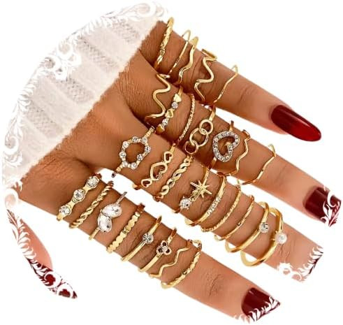 Conjunto de 29 anéis de ouro para mulheres e meninas, vintage, empilhável, articulação, anéi... | Amazon (BR)