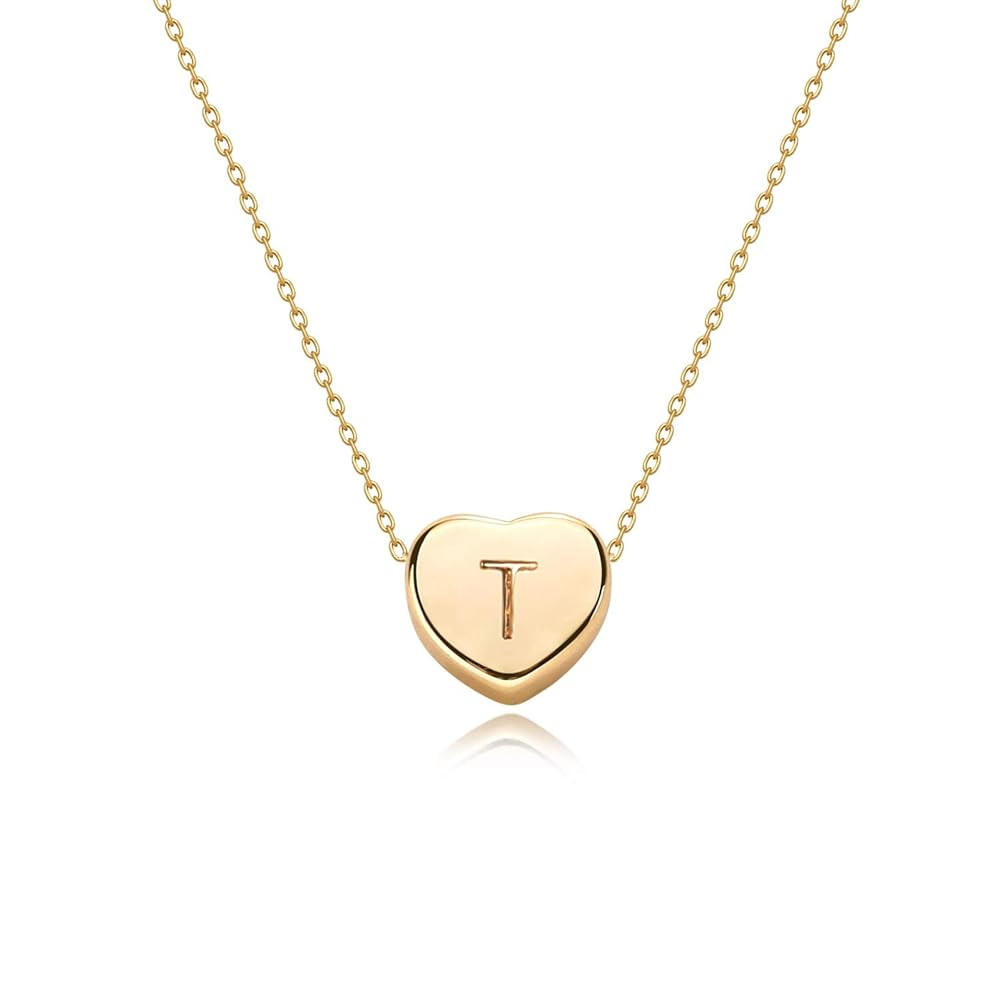 Tiny Gold Initial Heart Necklace-14K Gold Plated Handmade Dainty Letter Heart Necklace for Women ... | Amazon (US)