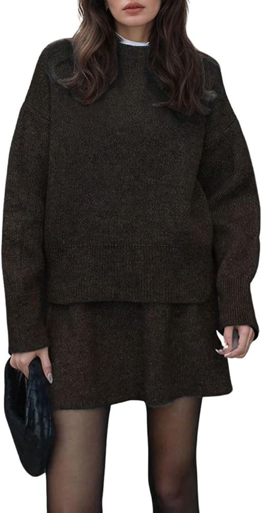 CHARTOU Women Sweater Skirt Sets 2 Pieces Outfits Loose Fit Pullover Sweater Knitted Mini Skirt | Amazon (US)