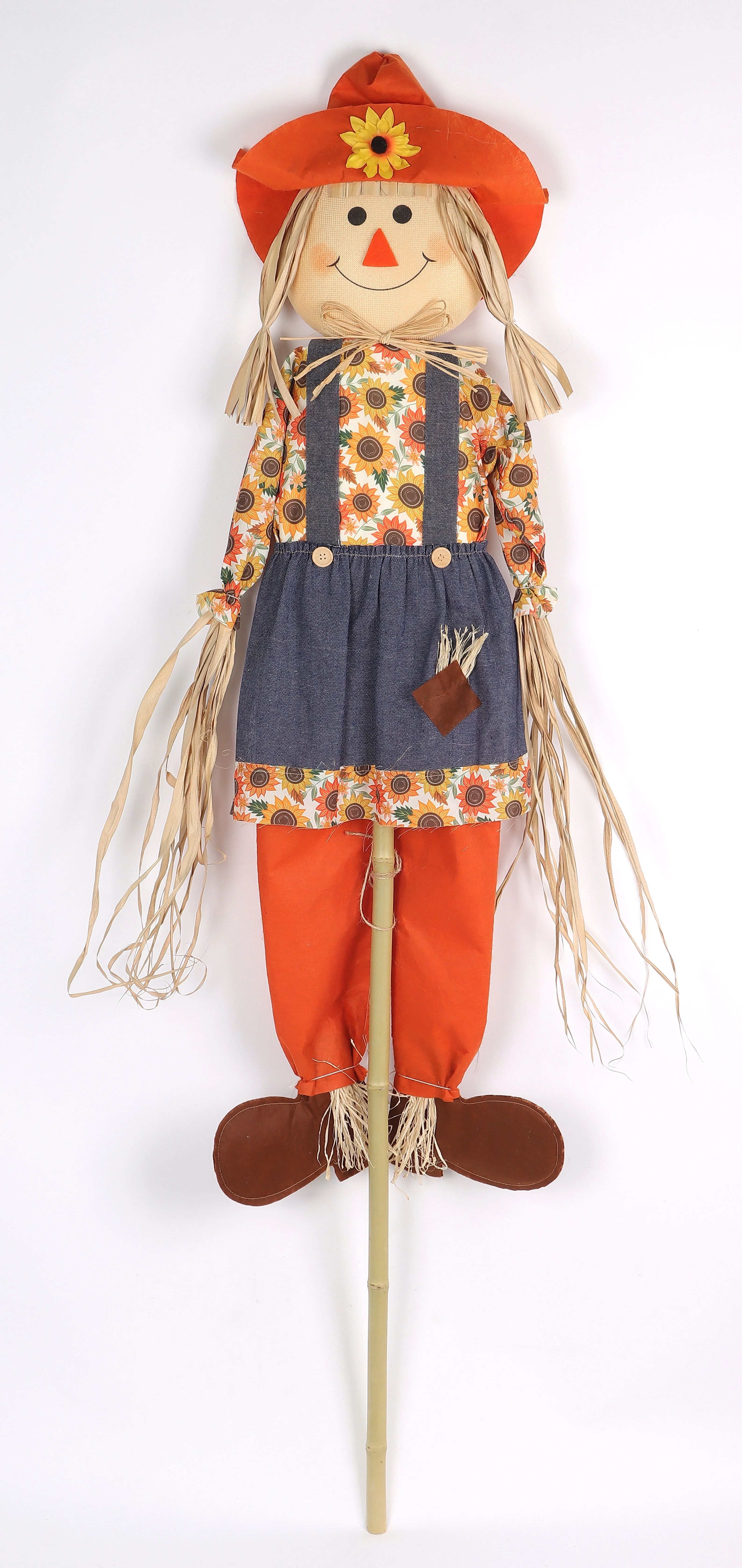 Harvest Scarecrow in Orange & Blue Overalls Yard Stake Decor, 60 in, by Way To Celebrate | Walmart (US)