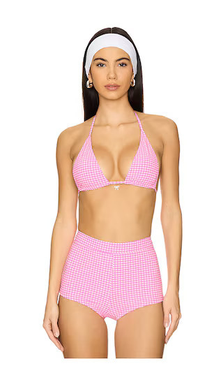 Kulani Kinis Classic Tie Halter Bikini Top in Pink. - size S | Revolve Clothing (Global)