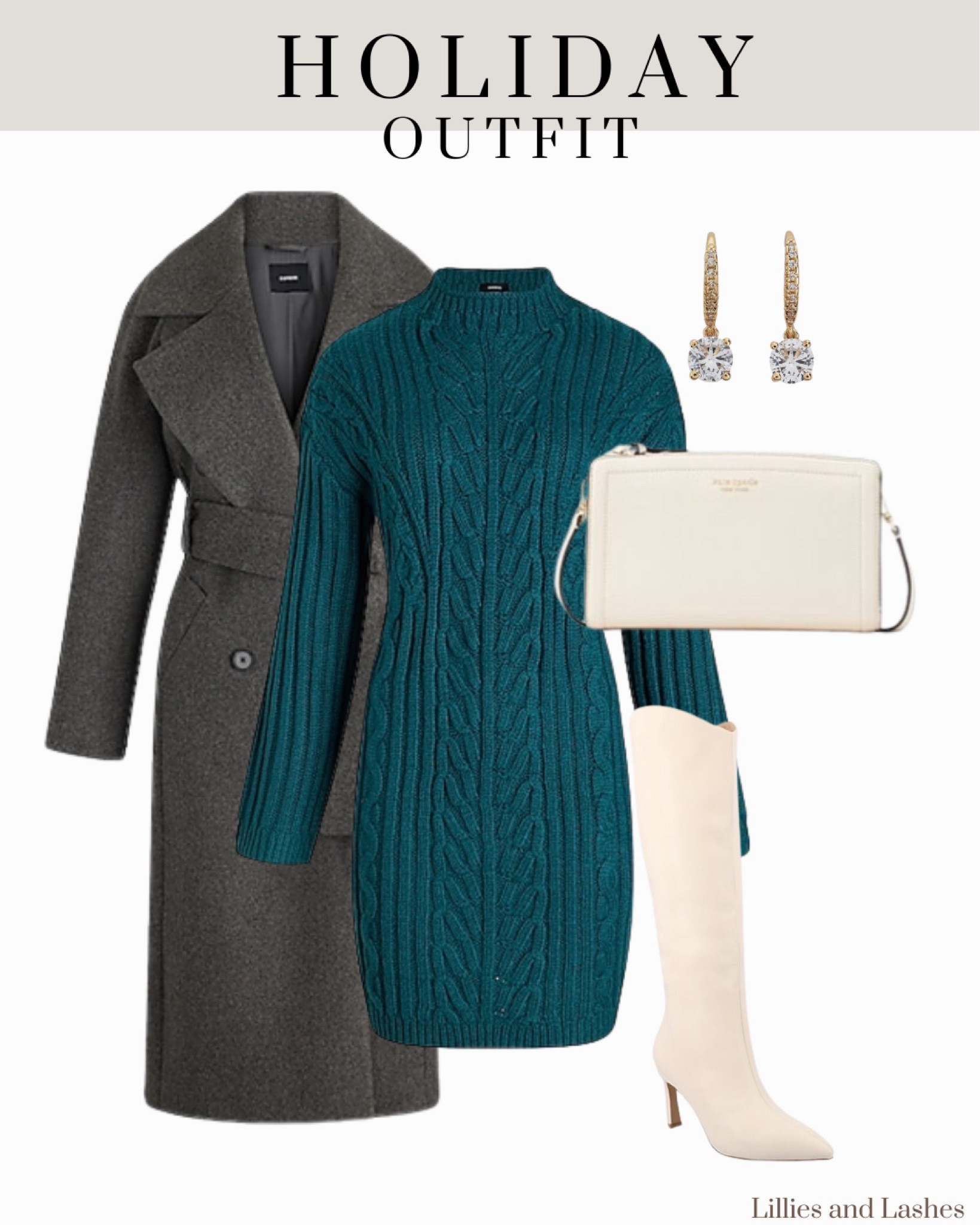 Holiday outfit idea from Express!

Sweater dress, long gray trench coat, cream tall boots, Tory birch cream bag

#LTKHoliday #LTKCyberWeek #LTKsalealert