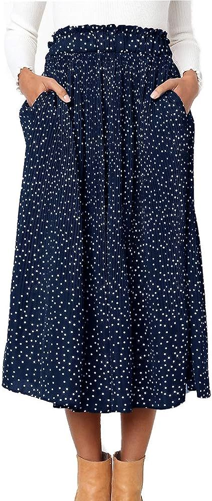 Womens Casual Front Button A-Line Skirts High Waisted Midi Skirt with Pockets | Amazon (US)