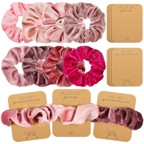 Zeyune 8 Set Galentine's Day Pink Hair Scrunchies with Card Velvet Soft Hair Ties Thick Elastic Bands Valentine's Day Gifts for Women Girls(Be My Galentine) | Amazon (US)