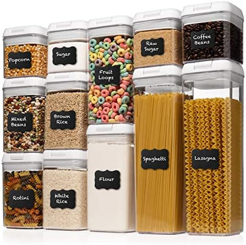 Shazo Airtight Container Set for Food Storage - 12 PC Set + Measuring Cup + 18 Labels & Marker - ... | Amazon (US)