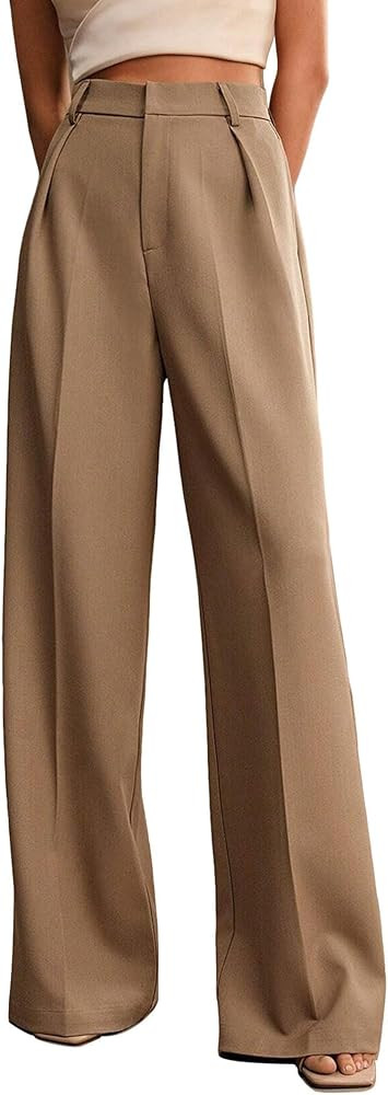 Womens Wide Leg Pants High Waist Straight Work Pants Office Business Casual Palazzo Trousers with... | Amazon (US)