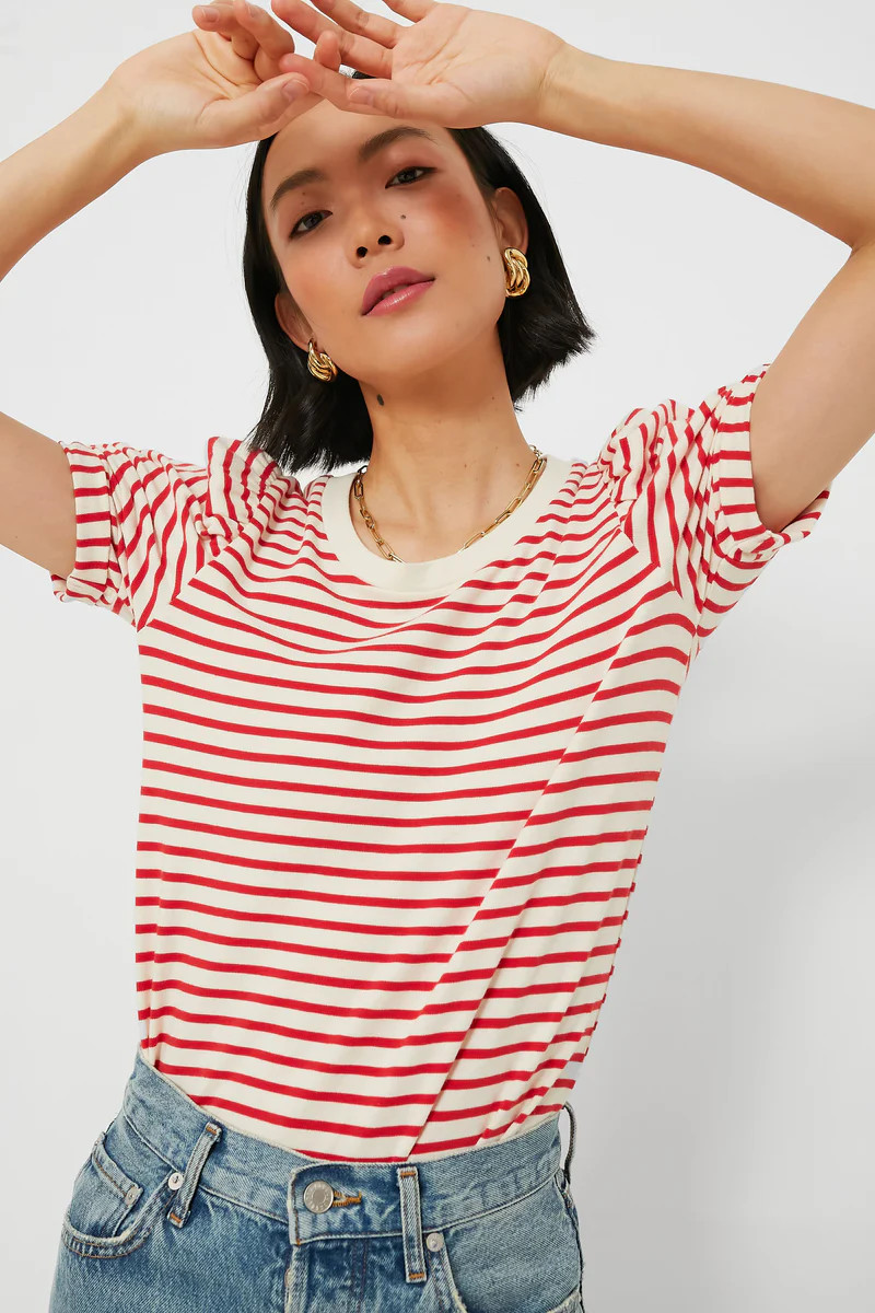 Red Striped Vesty Puff Short Sleeve Crewneck | Tuckernuck (US)