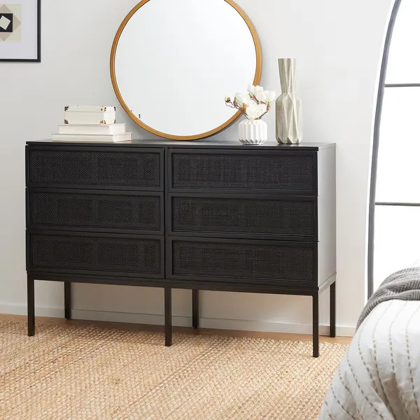 SAFAVIEH Zadie 6 Drawer Rattan Dresser - Black | Bed Bath & Beyond