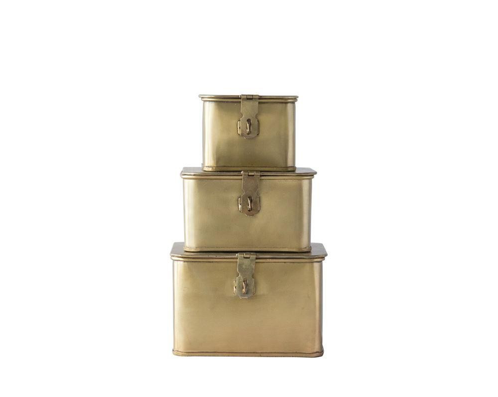 Set of 3 Square Decorative Metal Boxes in Brass Finish – BURKE DECOR | Burke Decor