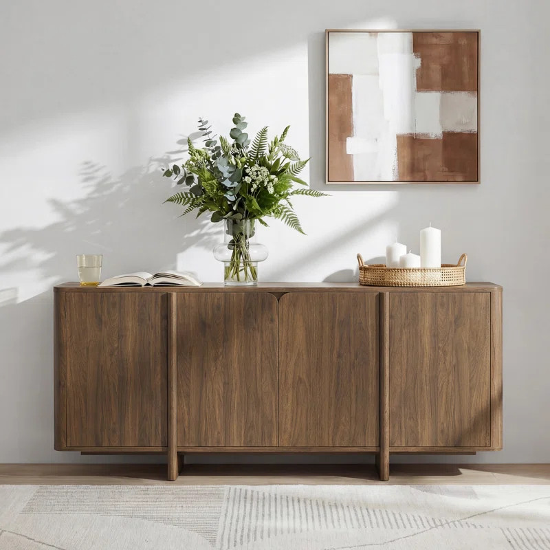Hythe 66" Modern Rounded Corner 4-Door Sideboard With Soft-Close Hinges & Adjustable Shelves | Wayfair North America