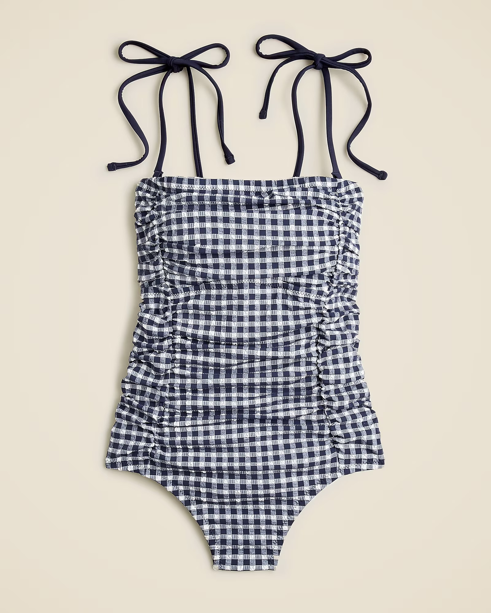Ruched tie-shoulder one-piece swimsuit in classic gingham | J. Crew US