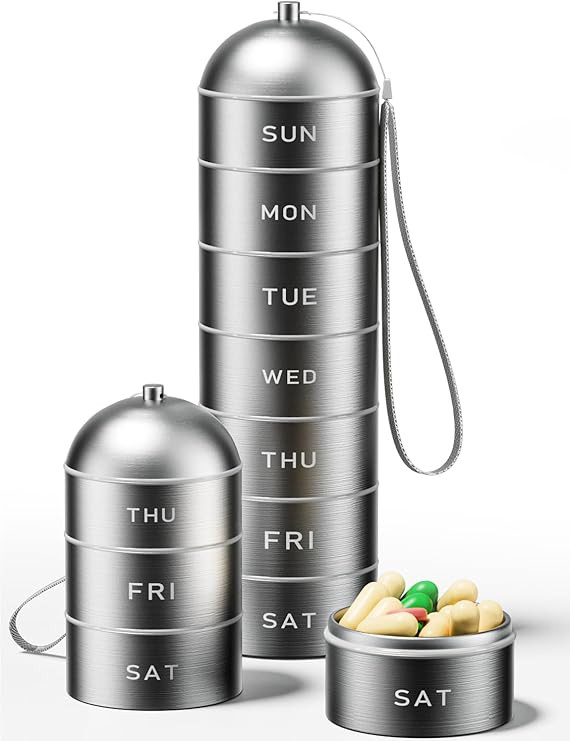 Metal Pill Organizer Weekly - Betife Stackable Waterproof Travel Pill Box, Portable Aluminum Allo... | Amazon (US)