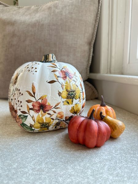Easy decoupage pumpkin! Grab a cute Fall napkin and decorate a pumpkin! Fall home decor. Faux pumpkins. Decoupage Pumpkin. 

#LTKHoliday #LTKhome #LTKSeasonal