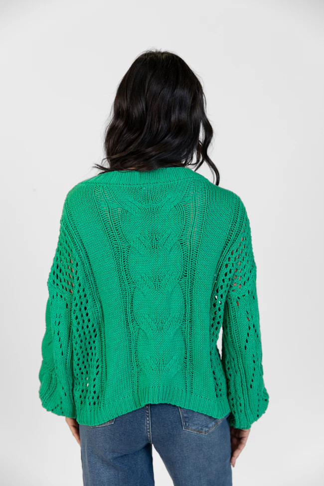 Make It Right Green Wide Neck Cable Knit Sweater DOORBUSTER | Pink Lily