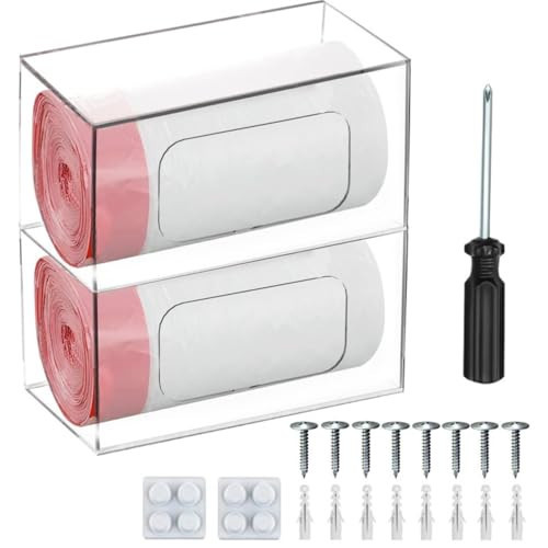 2-in-1 Acrylic Trash Bag Dispenser & Organizer – Wall Mount Garbage Bag Holder with 8 Screws & Screwdriver – Clear Trash Bag Storage for Kitchen, Bathroom, Office, or Under Sink | Amazon (US)