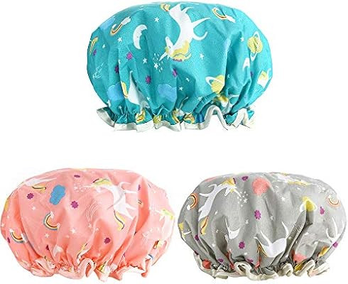 Shower Caps, 3 PACK Bath Cap for Women Waterproof & Adjustable Double Layered Shower Cap (Multi-c... | Amazon (US)