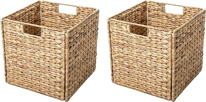 Trademark Innovations Foldable Hyacinth Storage Basket with Iron Wire Frame by (Set of 2), Natura... | Amazon (US)