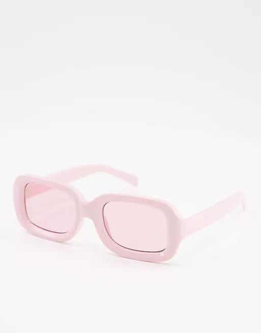 ASOS DESIGN recycled square sunglasses in pink with tonal lens | ASOS | ASOS (Global)