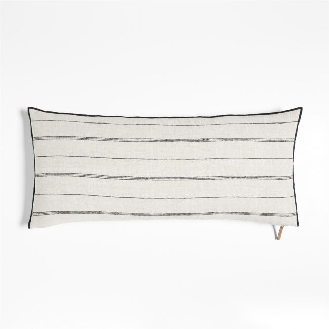 Chatou Organic Cotton Arctic Ivory Stripe 36""x16"" Throw Pillow Cover | Crate & Barrel