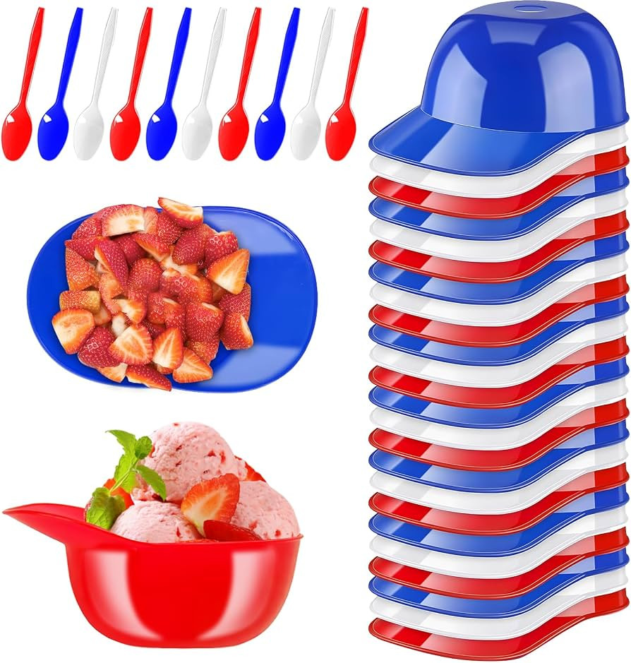 48 Pack Mini Ice Cream Dessert Baseball Cap Bowls,Party Snack Cups for Birthday Party Supplies(Re... | Amazon (US)