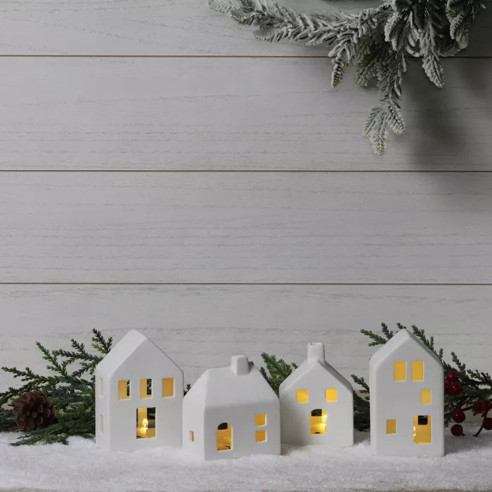 4ct Small Lit Ceramic Houses - Bullseye's Playground™ | Target