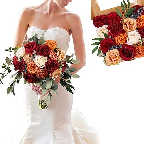 FLORAL STORY Burnt Orange Artificial Flowers Rustic Terracotta Fake Flowers with Stem for Wedding... | Amazon (US)