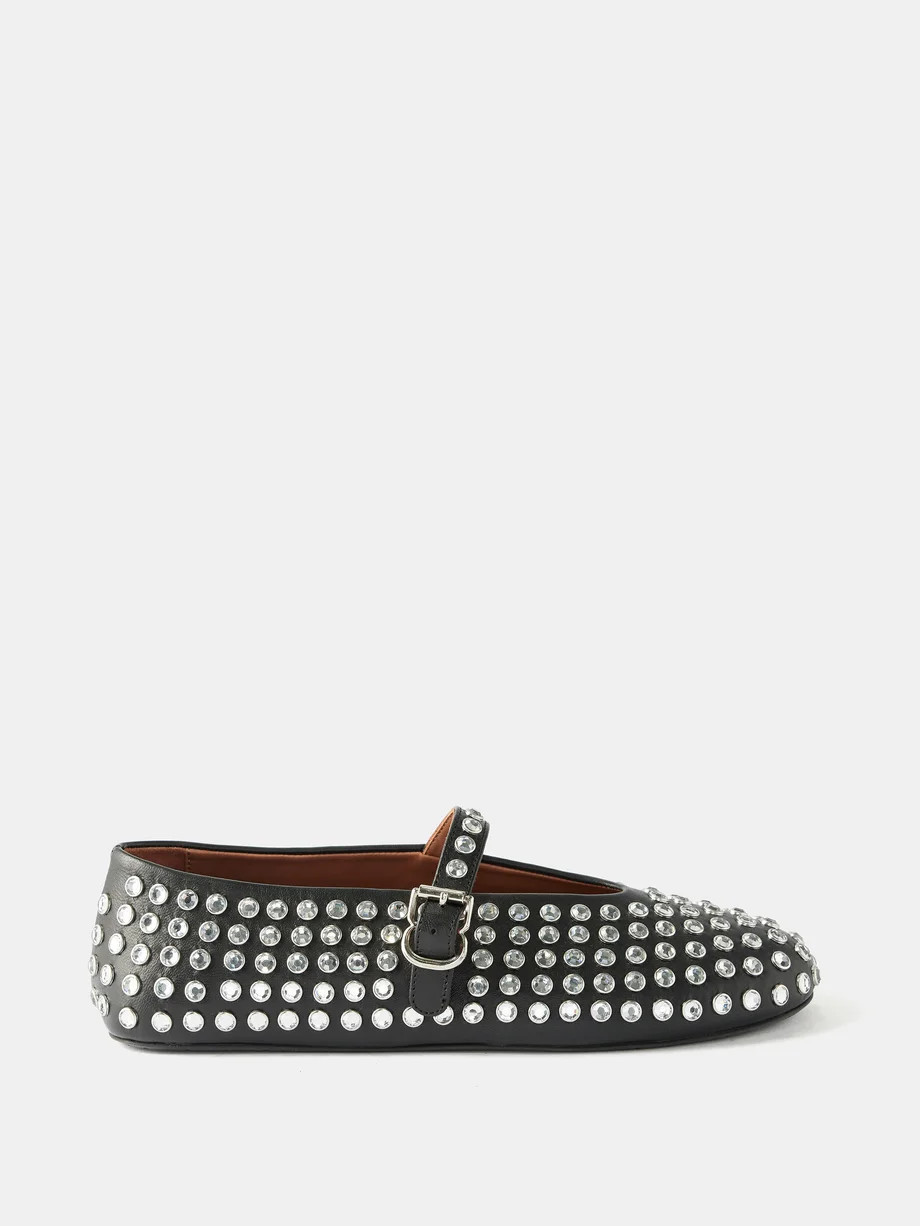 Crystal-embellished buckled leather ballet flats | Matches (UK)