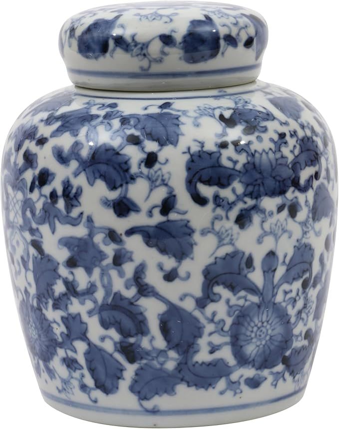 Creative Co-Op Blue & White Ceramic Ginger Jar with Lid | Amazon (US)