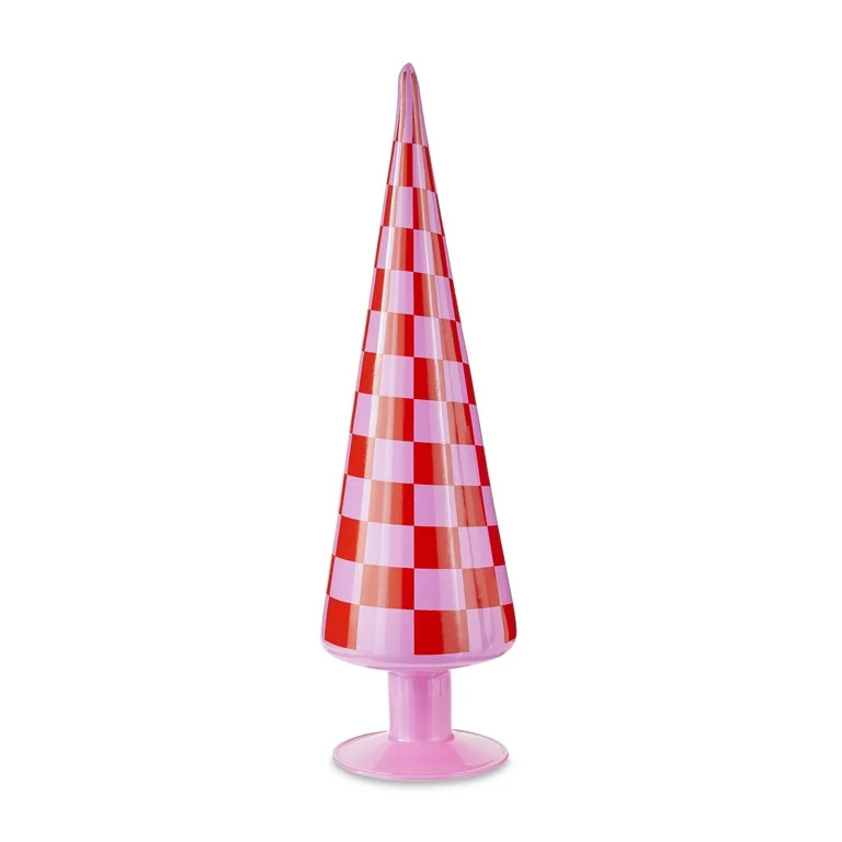Red and Pink Checkered Glass Tree, 11 in, Holiday Time | Walmart (US)