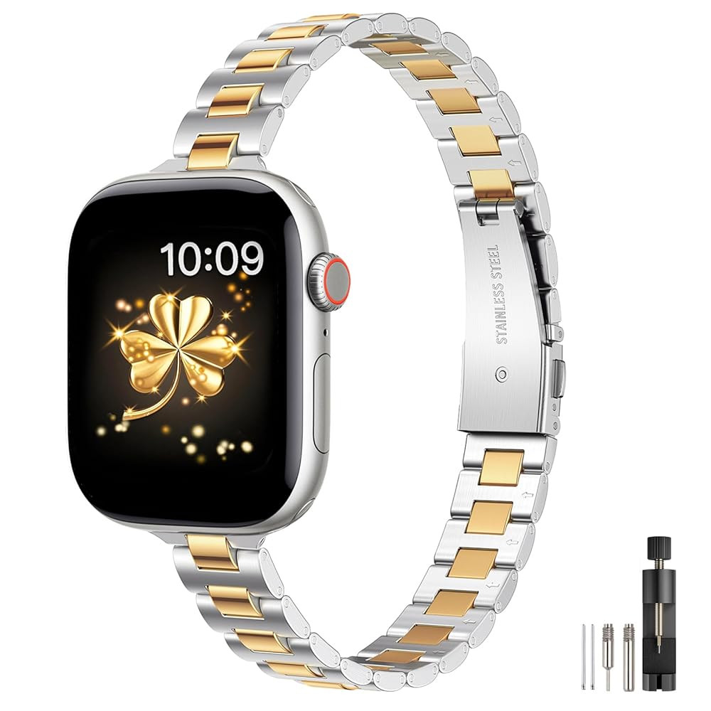 WFEAGL Slim Metal Watch Band Compatible with Apple Watch 38mm 40mm 41mm 42mm(Series 10), Dressy S... | Amazon (US)