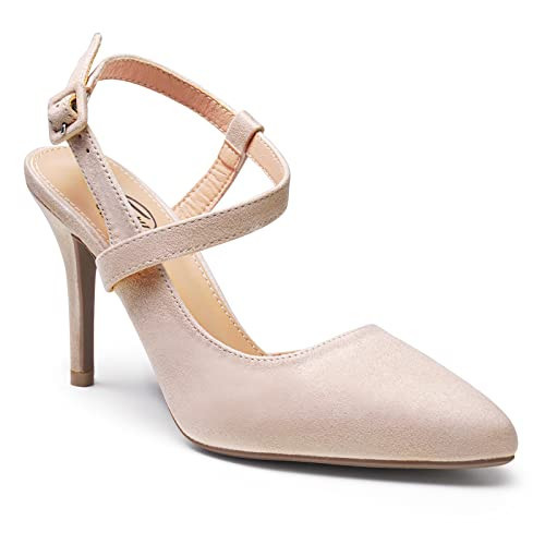 Trary Women’s Slingback Pumps, Nude Heels for Women, Pointed Toe High Heels for Women Sexy Stiletto Heels Buckle Ankle Strap Closed Toe Pumps Office Party Prom Dress Shoes Nude Size 11 | Amazon (US)