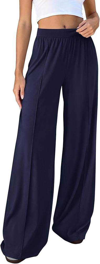 BTFBM Palazzo Pants for Women 2026 Spring Summer Casual Lounge Pants High Waist Flowy Trousers Ba... | Amazon (US)