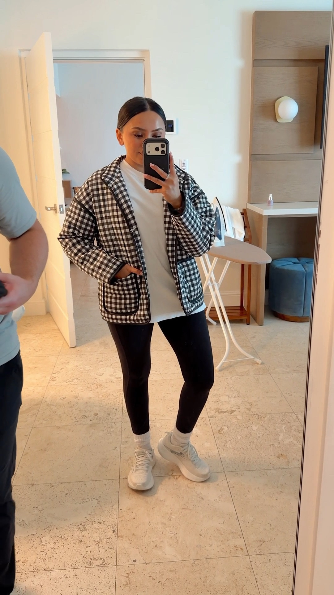 Airport Travel Outfit
Black gingham jacket size xs TTS 
White tee size xs - old, similar linked
Leggings size 6, 25” - I like to size up 2 sizes in this brand for a comfortable waistband. Linked similar for less!
Sneakers size 6.5 


#LTKPetite #LTKootd #LTKgrwm