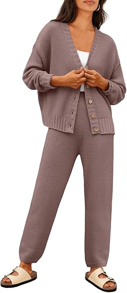 LILLUSORY Womens Cardigan Pants Sets 2 Piece Slouchy Sweater Loungewear | Amazon (US)