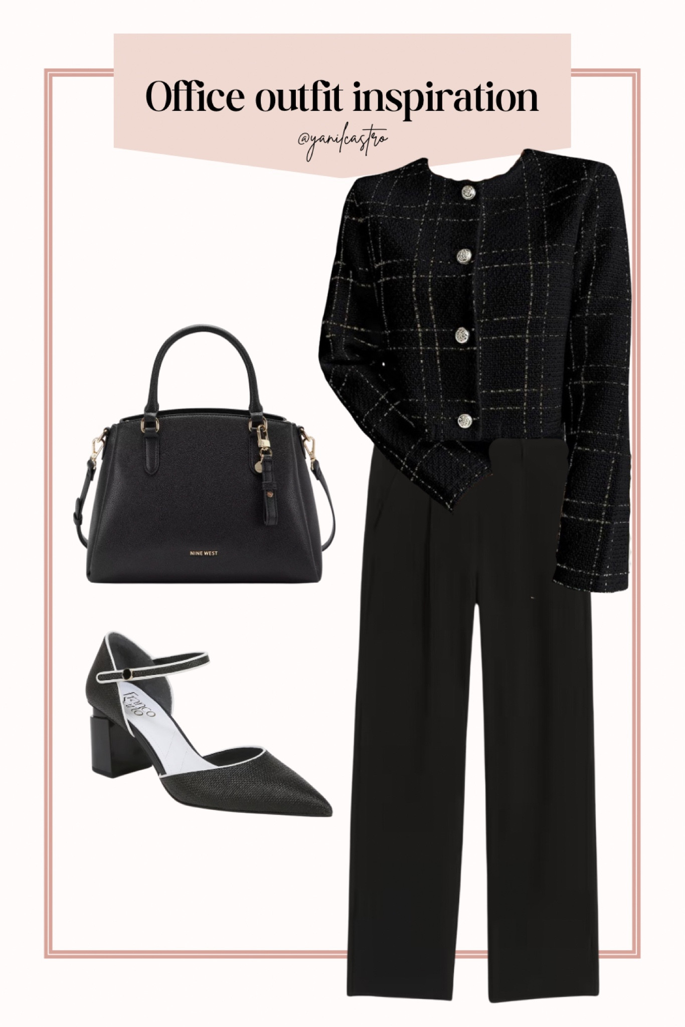 Workwear outfit inspiration 

Black trousers, black nine west purse, black pumps, black tweed blazer, black bodysuit 

#LTKfindsunder50 #LTKworkwear #LTKstyletip