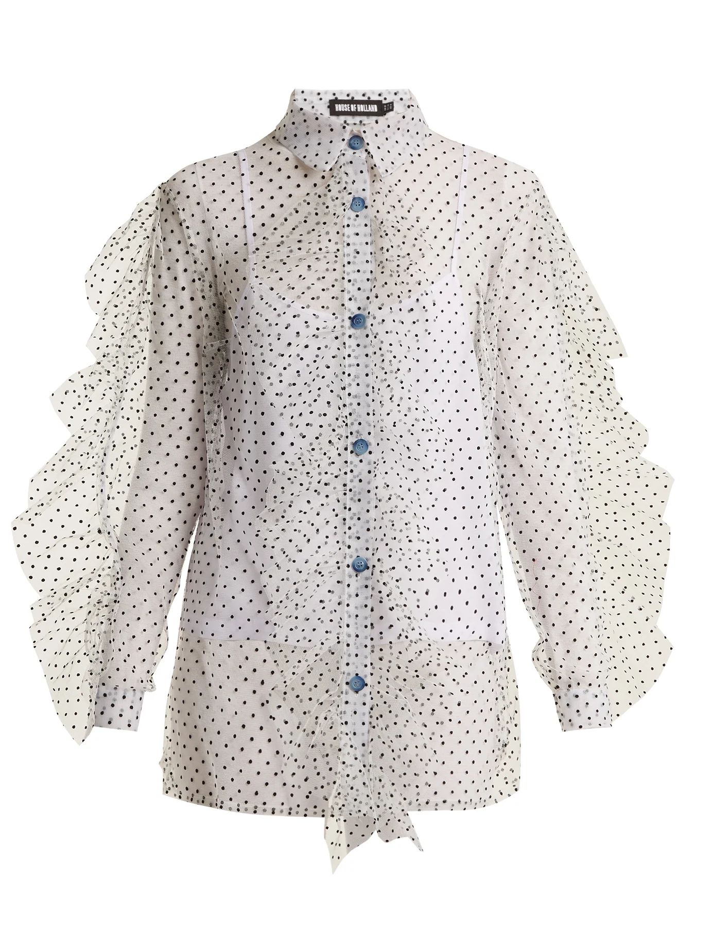 Polka-dot ruffled sheer-tulle shirt | Matches (US)