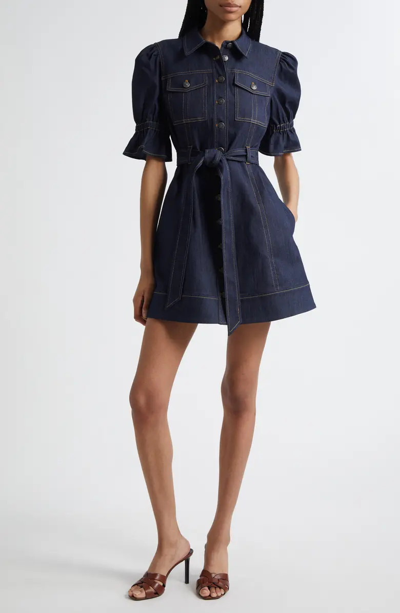 Cinq à Sept Holly Puff Sleeve Belted Denim Shirtdress | Nordstrom | Nordstrom