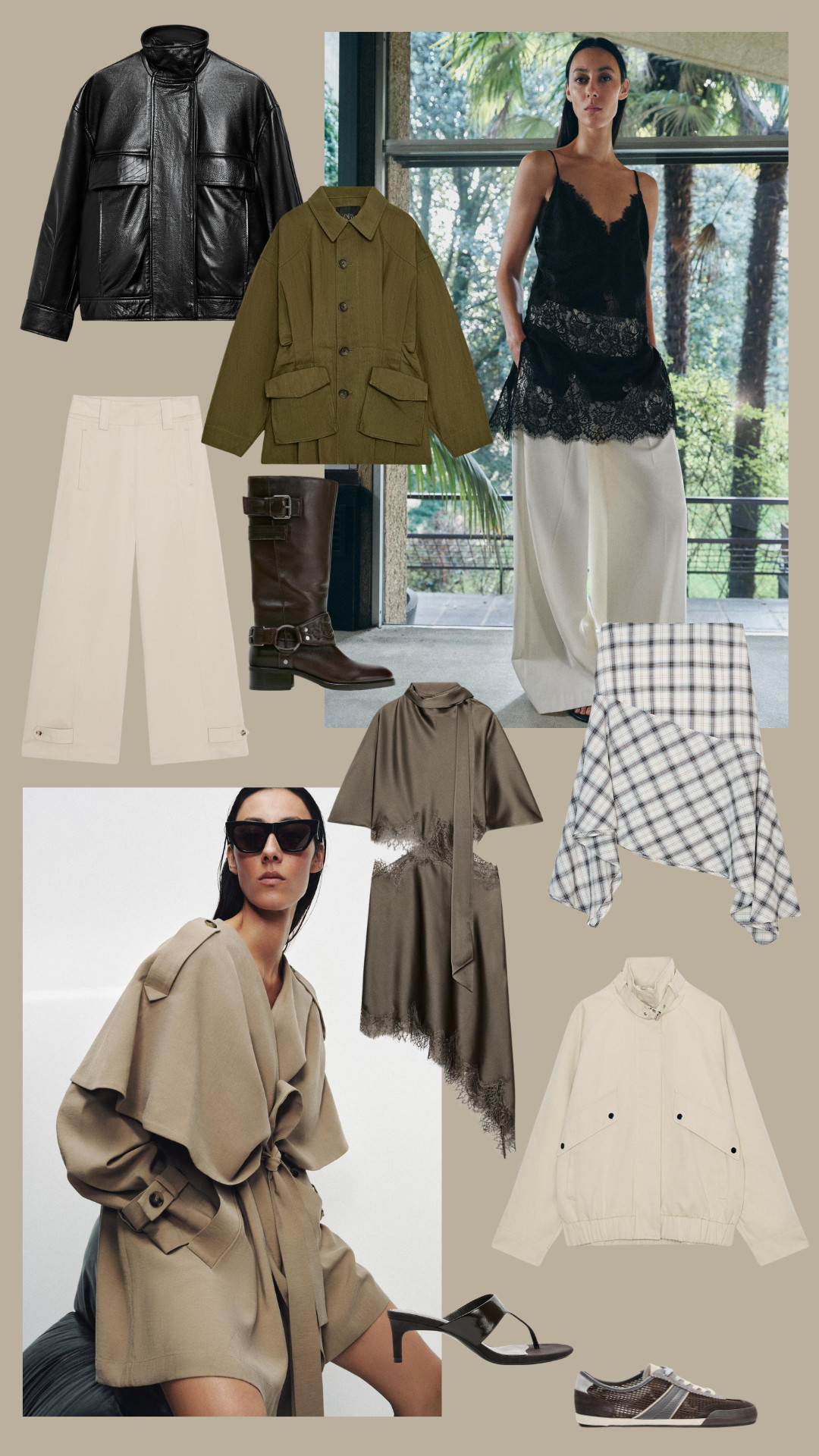 Can't get enough of this Zara New In Collection
Spring Layers, Spring Outfit Inspo, Lace Top, Trench Coat, Faux Leather Jacket, White Trousers, Khaki Layer, Sandals, Trainers  

 #LTKuk #LTKspring #LTKeurope